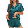 Couple Satin Matching Pajamas Sets Women & Men Short Sleeve Sleepwear Silk Button Down Nightwear 2 Pieces Loungewear