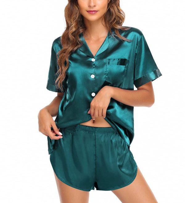 Couple Satin Matching Pajamas Sets Women & Men Short Sleeve Sleepwear Silk Button Down Nightwear 2 Pieces Loungewear
