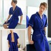 Men's Satin Robe with Shorts Set Silky Short Sleeve Kimono Bathrobe Lightweight Soft Sleepwear