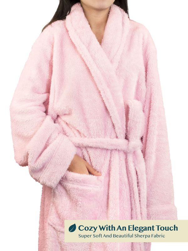 Premium Womens Plush Soft Robe Fluffy, Warm, Fleece Sherpa Shaggy Bathrobe