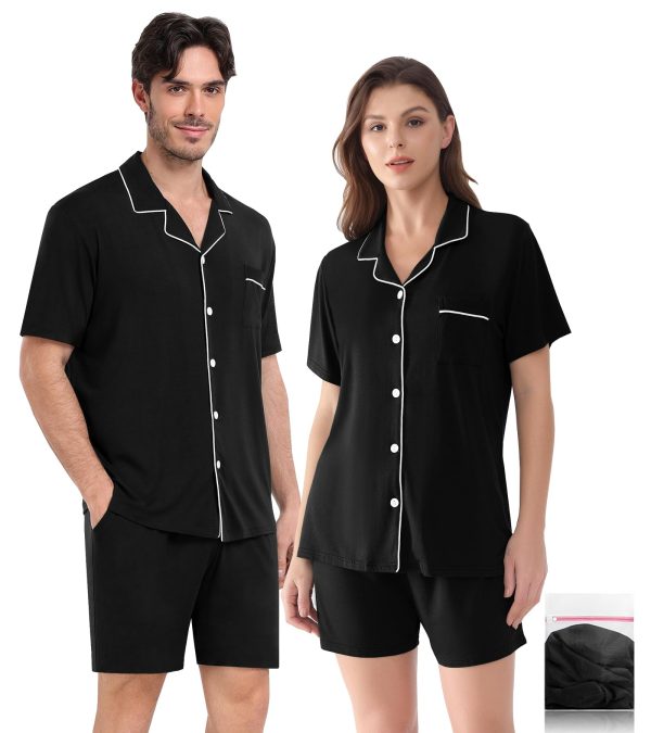 Matching Pajamas for Couples Women & Men Modal Button Down Short Sleeve Sleepwear Pjs 2 Piece Loungewear S-XXXL
