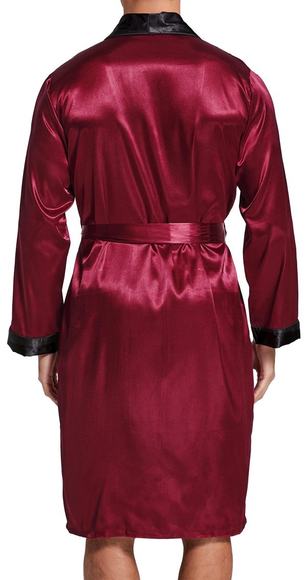 Mens Satin Robe Lightweight Silk Long Sleeve Bathrobe with Shorts Set Spa Kimono Sleepwear