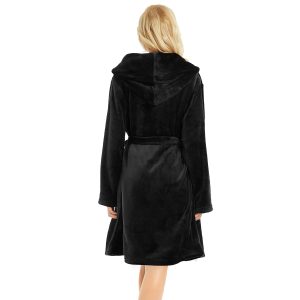 Women Hooded Fleece Robe, Short Plush Robes for Womens With Hood Soft Warm Spa Bathrobe