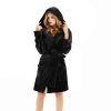 Women Hooded Fleece Robe, Short Plush Robes for Womens With Hood Soft Warm Spa Bathrobe
