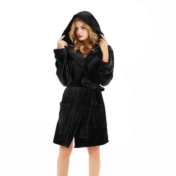 Women Hooded Fleece Robe, Short Plush Robes for Womens With Hood Soft Warm Spa Bathrobe