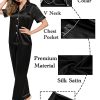 Couples Pajamas Sets Women & Men Satin Short Sleeve Sleepwear Button Down Loungewear Pjs Set with Long Pants
