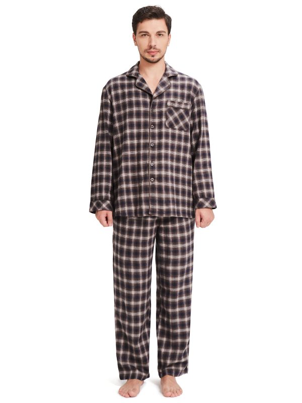 Mens Pajama Sets, 100% Cotton Flannel Sleepwear Soft Plaid PJ Set Loungewear