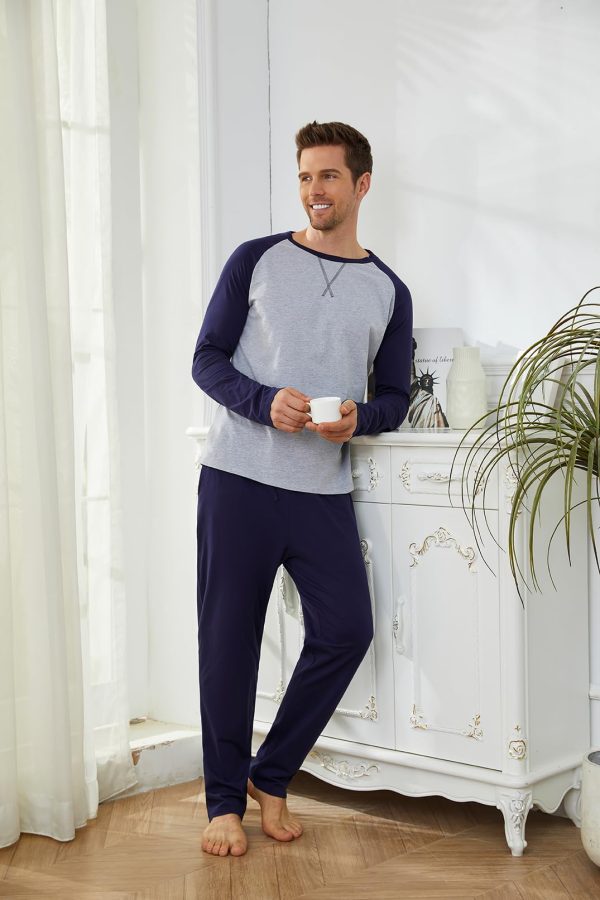 Men's Pajama Sets Cotton Mens Pjs Sets Long Sleeve Shirts and Pants Sleepwear Lightweight Soft Loungewear
