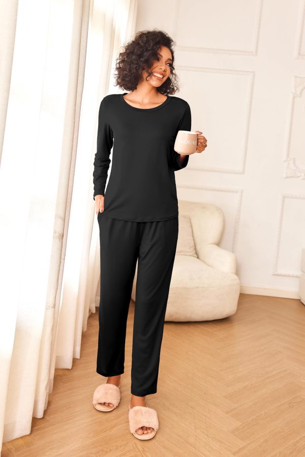 Womens Pajama Sets 2 Piece Pjs Sleepwear Soft Comfy Loungewear Long Sleeve Pullover Top and Pants S-XXL