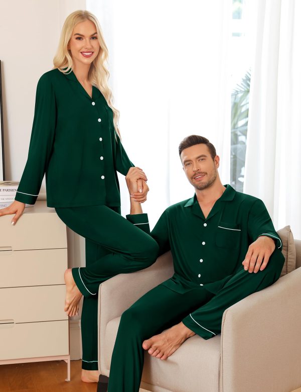 Matching Couple Christmas Pajamas Set Modal Long Sleeve Button-Down Sleepwear Family Festival Party Xmas PJs Sets