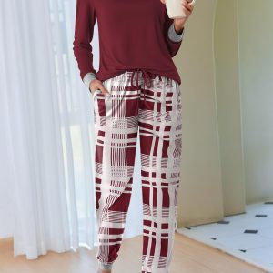 Pajamas Set for Women Long Sleeve Crew Neck Comfy Pjs Lounge Sets With Pockets