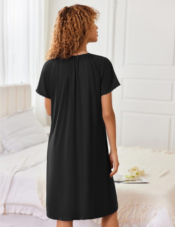 Zipper Robes for Women Short Sleeves Knit Bathrobes Knee Length Soft Lace Trim Loungewear with Pockets S-3XL
