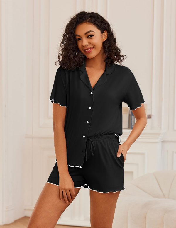 Womens Pajama Sets Button Up Bride Pjs Set 2 Piece Soft Sleepwear Short Sleeve Lounge Sets with Shorts, S-XXL
