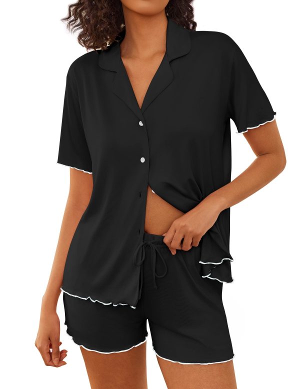 Womens Pajama Sets Button Up Bride Pjs Set 2 Piece Soft Sleepwear Short Sleeve Lounge Sets with Shorts, S-XXL