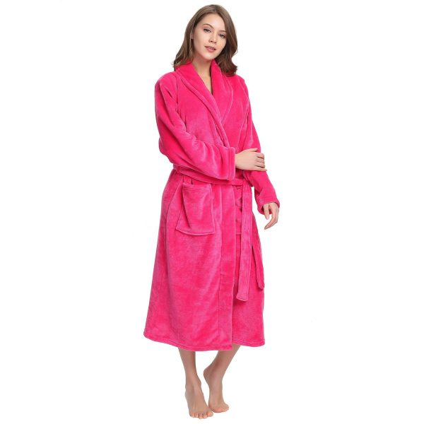 Womens Fleece Robes, Soft Plush Long Bathrobe, Thick Kimono Robes for Womens, Warm House Coat