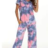 Women's Tie Dye Pajamas Sets Lounge Short Sleeve Top with Capri Pants Sleepwear 2 Piece Set