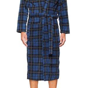 Men's Fleece Robe Blue Tartan