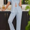 Womens Pajamas Set Plaid PJs Soft Button Down Sleepwear Short Sleeve Nightwear with Long Pants
