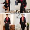 Men's 3 Pcs Robe Silk Satin Kimono Bathrobe with Shorts&Pants Set Lightweight Soft Sleepwear