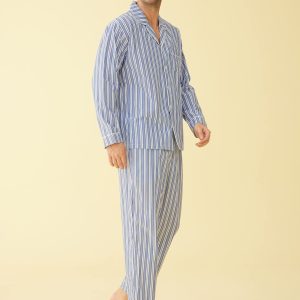 Men's Lightweight Cotton Pajamas Long Sleeves Shirt Pants Set