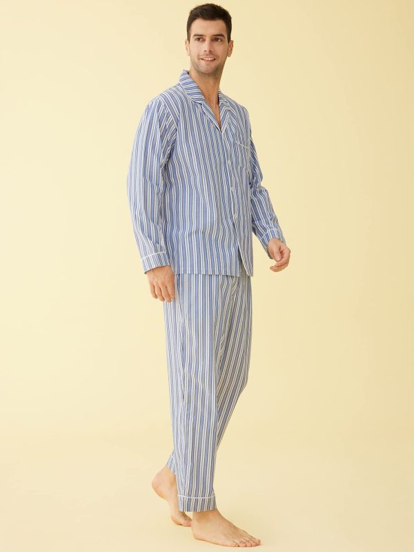 Men's Lightweight Cotton Pajamas Long Sleeves Shirt Pants Set
