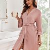 Women Kimono Robes Knee Length Knit Bathrobe Lightweight Soft Sleepwear V-neck Casual Ladies Loungewear