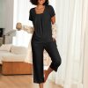 Pajama Set for Women Short Sleeve Top With Capri Pants Pjs 2 Piece O Neck Loungewear Soft Sleepwear with Pockets