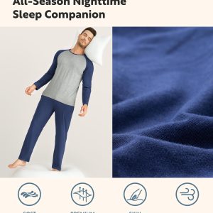 Mens Pajamas Set - Soft Pj Sets for Men Long Sleeve Pajamas Men Cotton Mens Pjs Sets Loungewear with Pockets