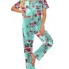 Silk Satin Pajamas Set Women Short Sleeve Sleepwear Soft Button Down Loungewear Pjs Set