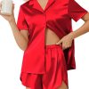Silk Pajama Sets Womens Short Sleeve Sleepwear Satin 2 Piece Button Down Loungewear Pjs Shorts Set S-XXL