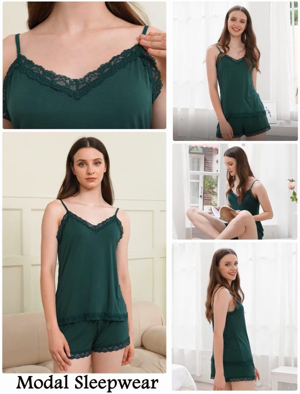 Women Cami Pajama Set Modal Sleepwear Lace Trim Short PJ Set with Shorts
