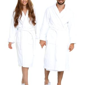 Premium 100% Cotton Terry Shawl Bath Robe Collar with FREE Slippers - ONE Unisex Men & Women Spa Robe