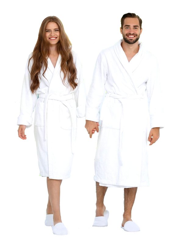 Premium 100% Cotton Terry Shawl Bath Robe Collar with FREE Slippers - ONE Unisex Men & Women Spa Robe