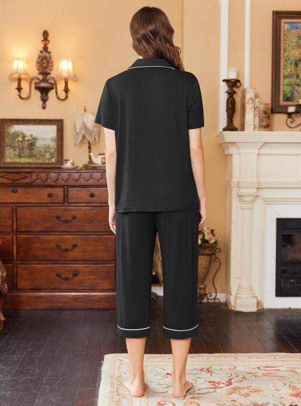 Capri Pajamas for Women Short Sleeve Button Down Sleepwear Comfy Lounge Set 2-Piece Pants Pjs
