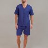Men's Short Sleeve Pajama Set, Navy Heather, Medium
