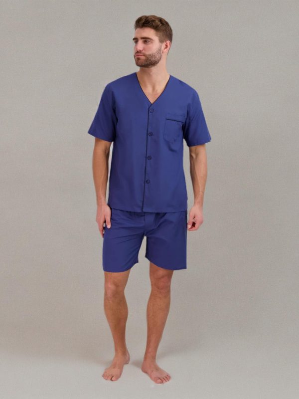 Men's Short Sleeve Pajama Set, Navy Heather, Medium