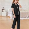 Women Pajamas Button Down Notch Collar Soft Short Sleeve Pjs with Long Pant Lounge Set