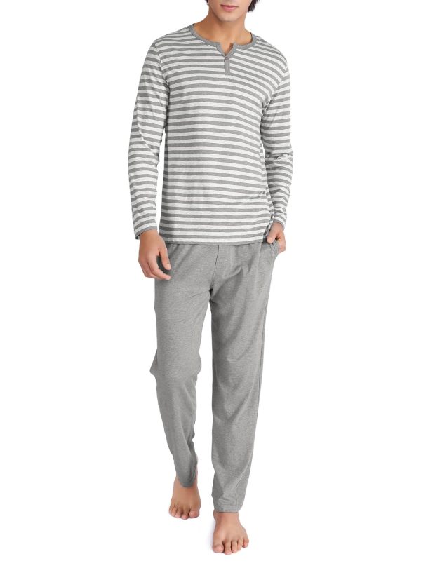 Men's Cotton Pajama Set Soft Long Sleeve Sleepwear Comfy Loungewear PJs with Pockets