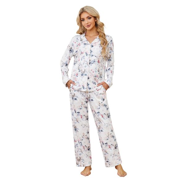 Womens Pajama Sets Floral Print, Long Sleeve Button Down Pajamas Set for Women Soft Sleepwear Pjs 2 piece Loungewear