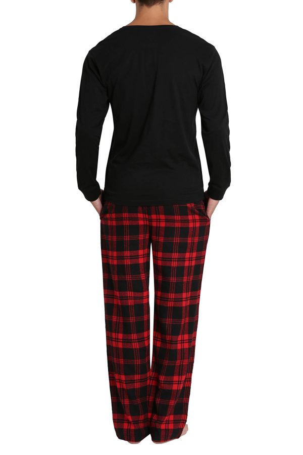 Men’s Pajama Set Pajamas For Men 2 Piece PJ Set with Cotton Flannel Men Pajama Pants and Long Sleeve Henley T-Shirt