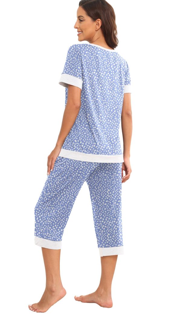 Women's Pajama Set Short Sleeve Shirt and Capri Pants Sleepwear Pjs Sets Lounge Set