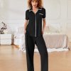 Women Pajamas Button Down Notch Collar Soft Short Sleeve Pjs with Long Pant Lounge Set
