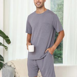 Matching Pajamas for Couples 2 Piece Lounge Set Ribbed Knit Pajama Matching Tops and Shorts Soft Sleepwear S-XXL