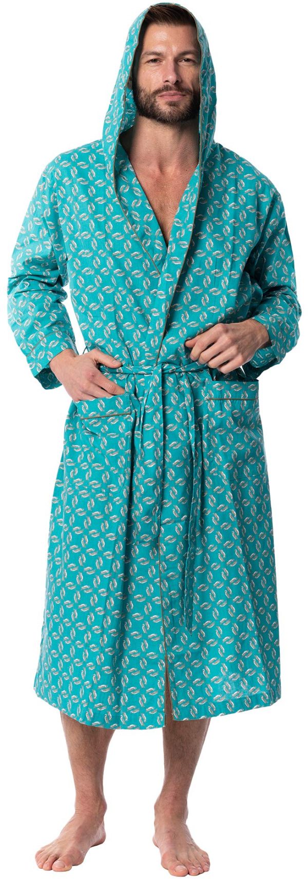 Mens Lightweight Sleep/Lounge Long Bath Robe with Hood -Premium Cotton Blend