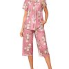 Pajama Set for Women 2 Piece Capri Pants Short Sleeve Top Sleepwear Soft Pjs Loungewear with Pockets S-3XL