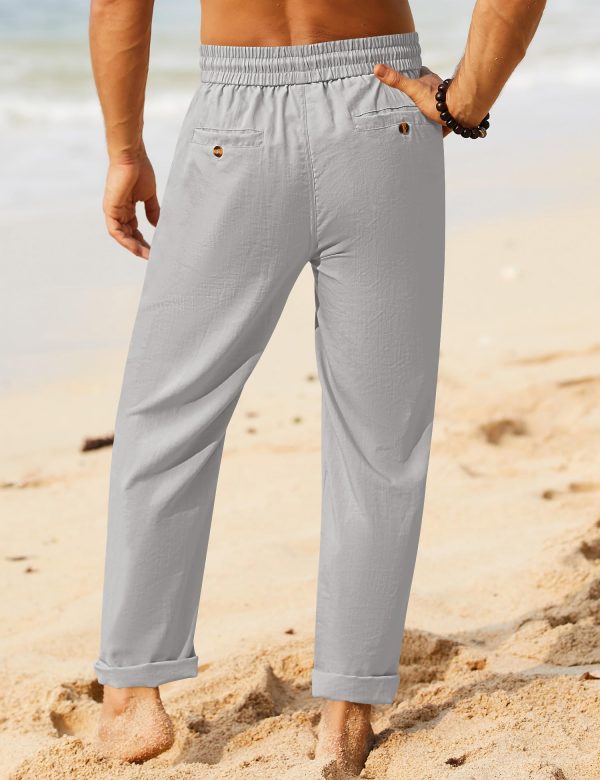 Mens Cotton Linen Drawstring Pants Elastic Waist Casual Jogger Yoga Pants