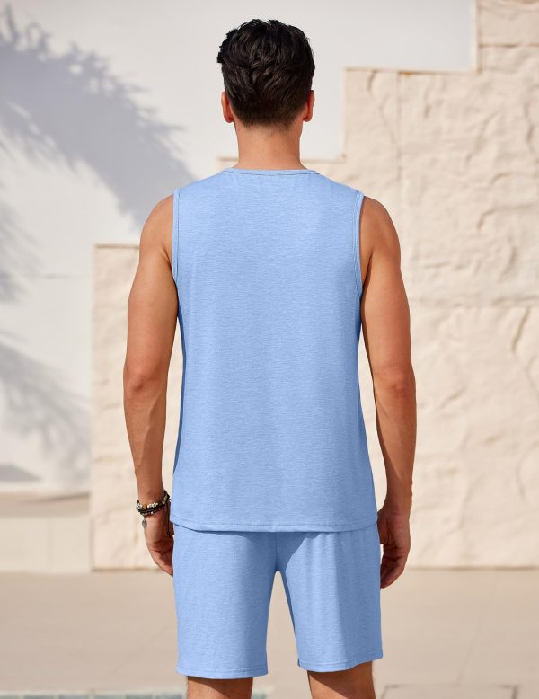 Men's Pajamas Set Workout Tank Top Pjs Sets with Shorts 2 Piece Soft Sleeveless Casual Shirts Loungewear Sets, S-XXL