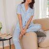 Womens Pajamas Set Plaid PJs Soft Button Down Sleepwear Short Sleeve Nightwear with Long Pants