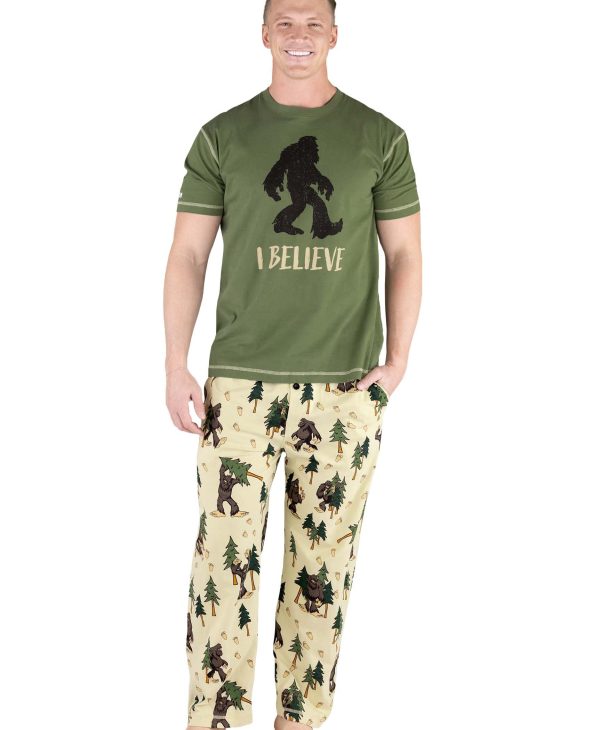 Pajama Sets for Men, Short Sleeve Cotton Pajama Shirt and Pants with Funny Animal Prints, Comfy Pajamas for Men