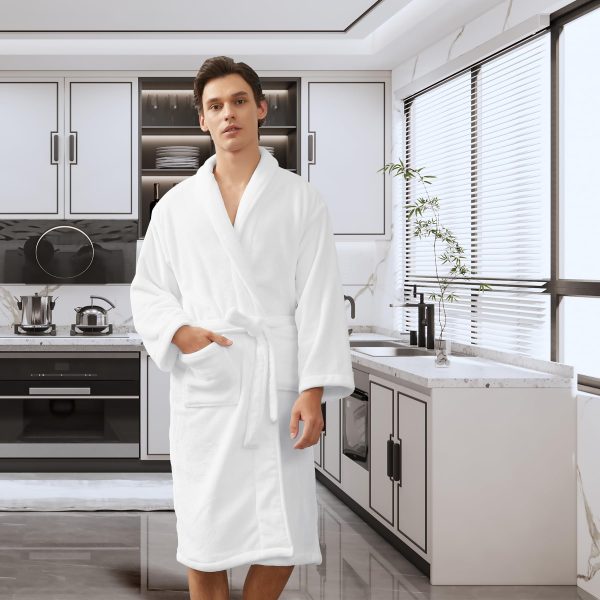 Mens Fleece Bathrobe with Shawl Collar,Soft Warm Knee Length -Mens' Plush Bathrobe- Soft Fleece Spa Bath Robe for Men